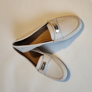 Coach 8 leather slip on loafers bone, driving moccasins off white